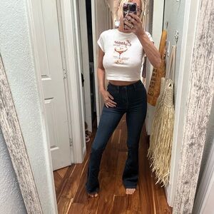 Fashion Nova Midnight Blue Wide Leg Jeans 3 soft stretch denim